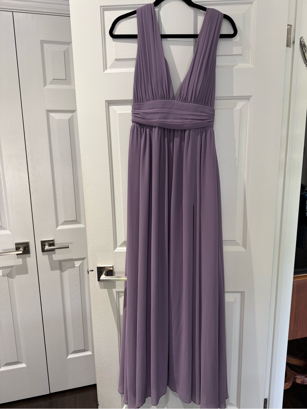 Lulu's Dusty Lavender Deep V Pleated Maxi Dress